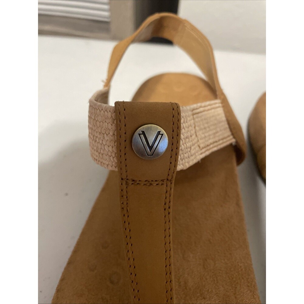 Vionic Brea Camel Tan & Beige leather & textile T-strap sandals 12W/43 - Picture 4 of 16